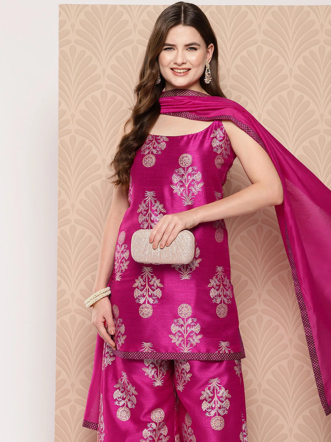 Pink Printed Kurta and Palazzo Set with Dupatta - Indian Wear