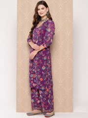 Purple Floral Printed Gotta Patti Kurta with Palazzos-AHKUPZ-Combo-836-ICH