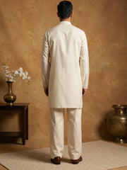 Silk Blend Embroidered Kurta & Korean Pants Set ( 65KP PJ11W 5599Cream ) [FF] [G-4]