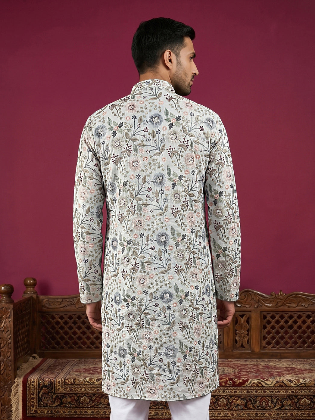 DesiQlo Men Embroidered Kurta Only - White - KO_5227White_S