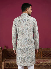 Silk Blend Floral Embroidered Kurta ( KO 5227White )