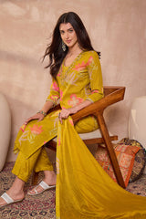 Yellow Viscose Floral Printed Straight Kurta Sets PKSKD3163