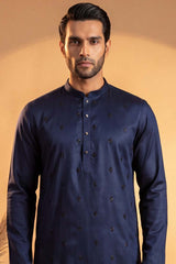 Blue Silk Blend Solid Embroidered Kurta With Trousers MKSET2065