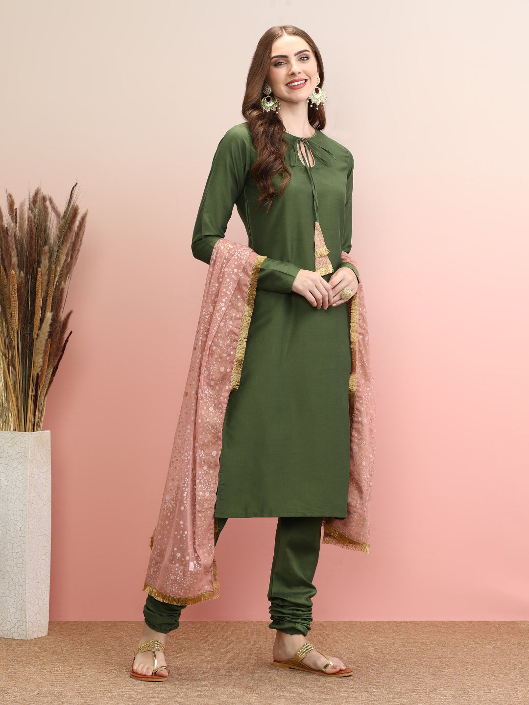 Tie-Up Neck Straight Kurta Set | Women's Indian Kurta Sets