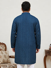 Embroidered Cotton Kurta for Men ( KO 640Teal  )