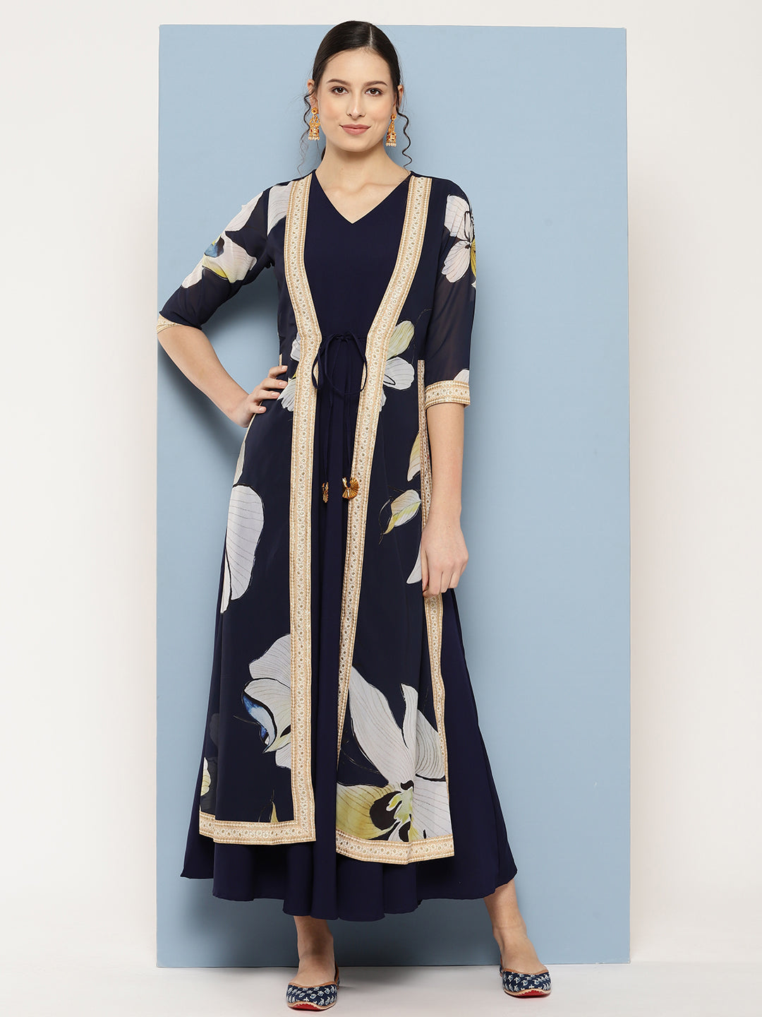 Navy Floral Maxi Dress - Buy Indian Dresses Online!