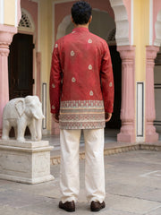 Men's Cotton Blend Printed Kurta with Korean Pants Set ( 65KP PJ11W 5589Red ) [FF] [H-6]