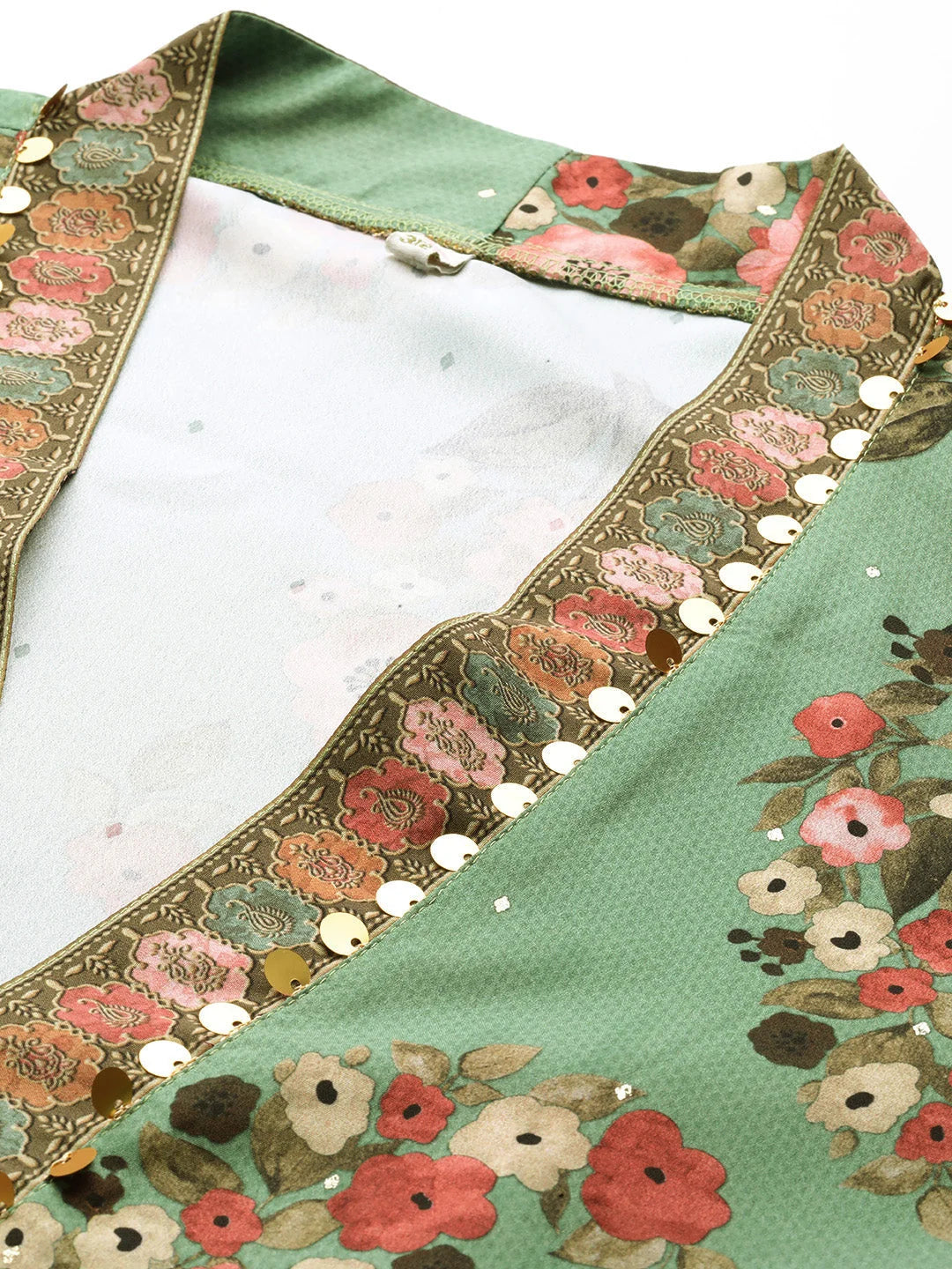 Plus Size Floral Sequined Kurta Palazzo Pants Set | Trendy