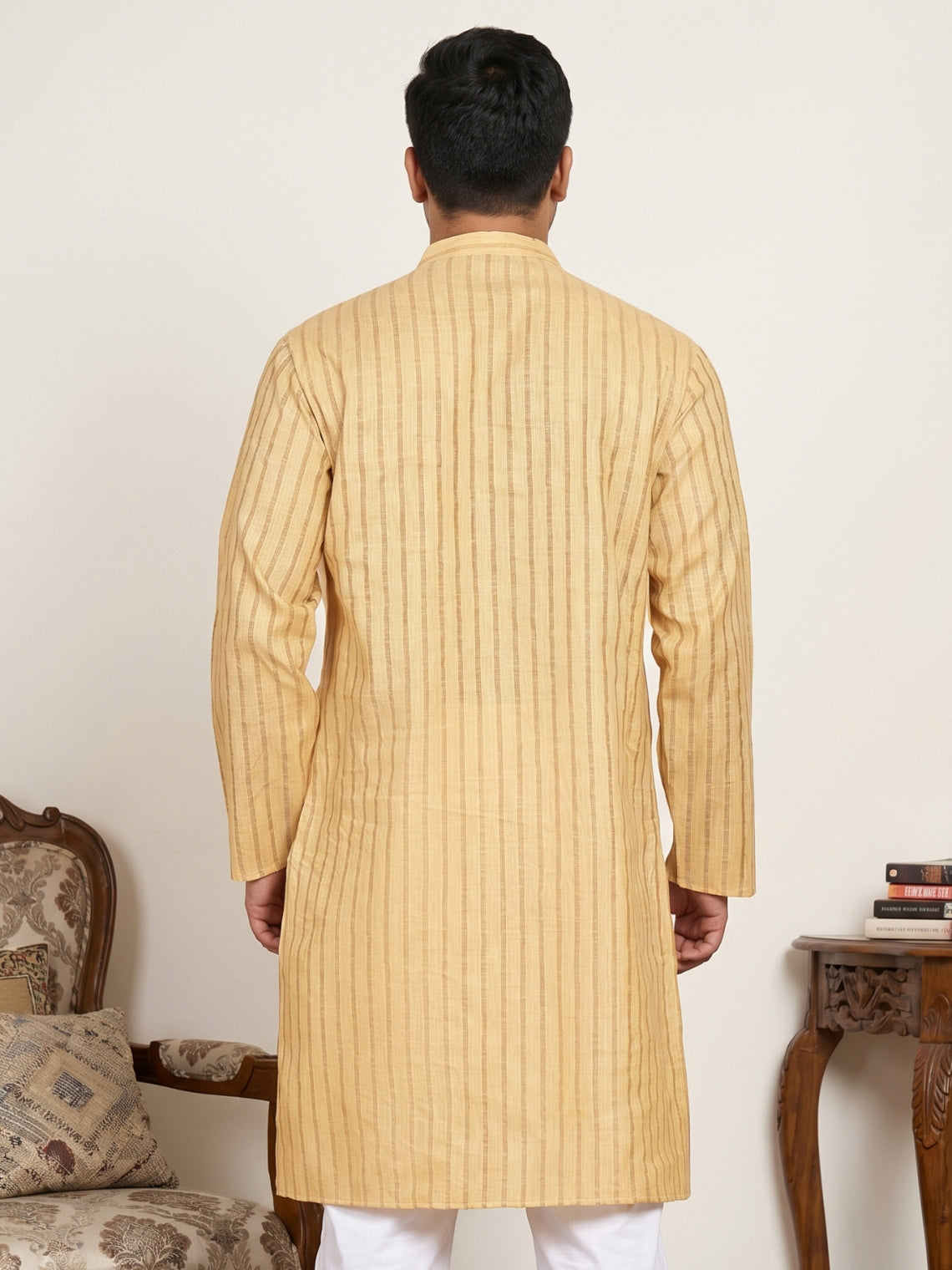 DesiQlo Men Striped Kurta Only - Beige