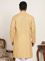 Men's Cotton Striped Kurta ( KO 5207Beige  )