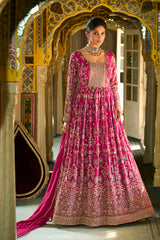 Pink Georgette Embroidered With Hand Work Gown With Dupatta VKSET1542