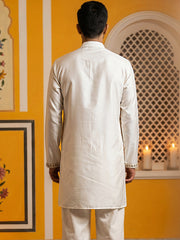 Silk Blend Embroidered Kurta for Men ( 65KO 5601Cream ) [FF] [D-1]