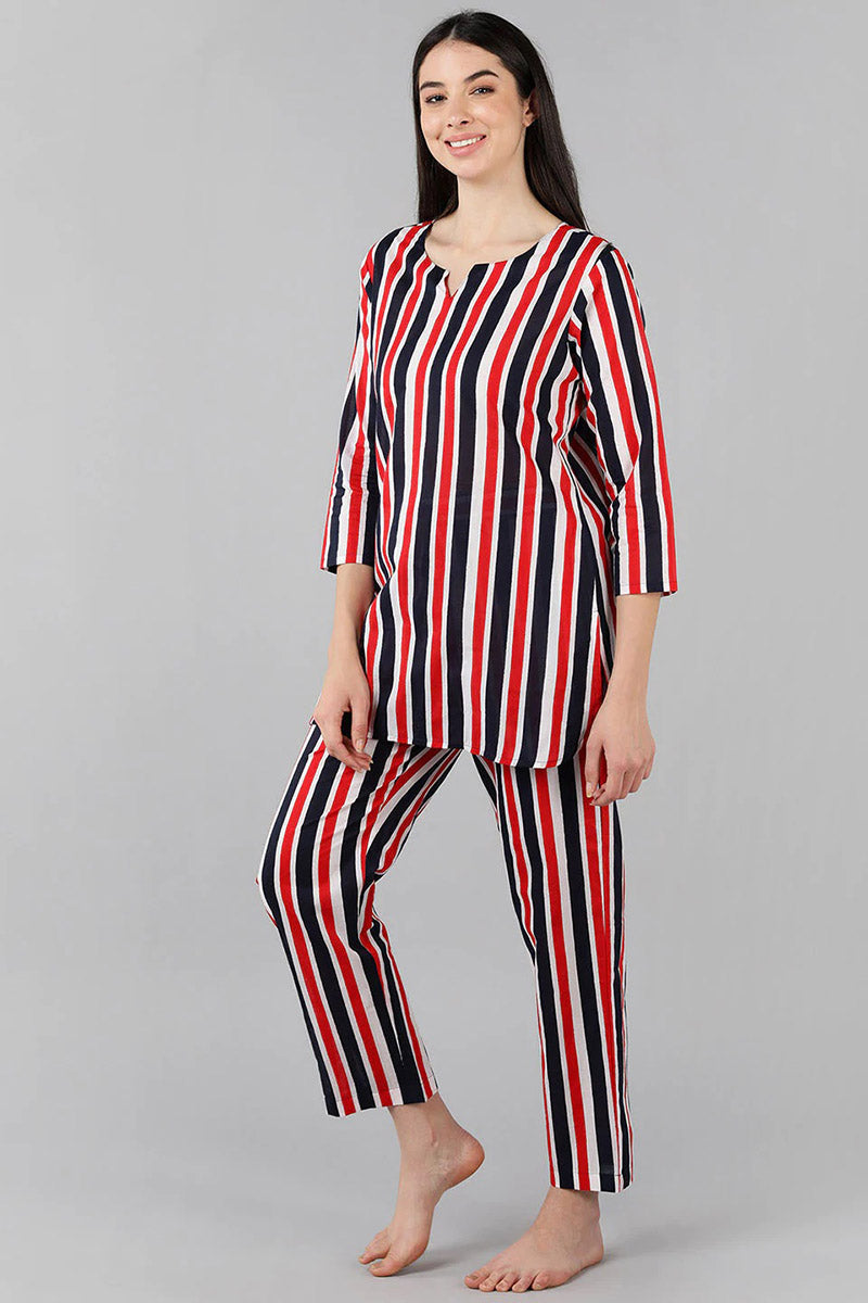 Multi Colour Cotton Striped Night Suit VNWK1049 | DesiQlo