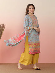 Women Ethnic Motifs Printed Regular Gotta Patti Kurta with Palazzos & With Dupatta-AHKUPZ-COMBO-974