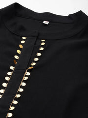 Black & Brown Printed Sequined Tunic-AHTUORDP-8150