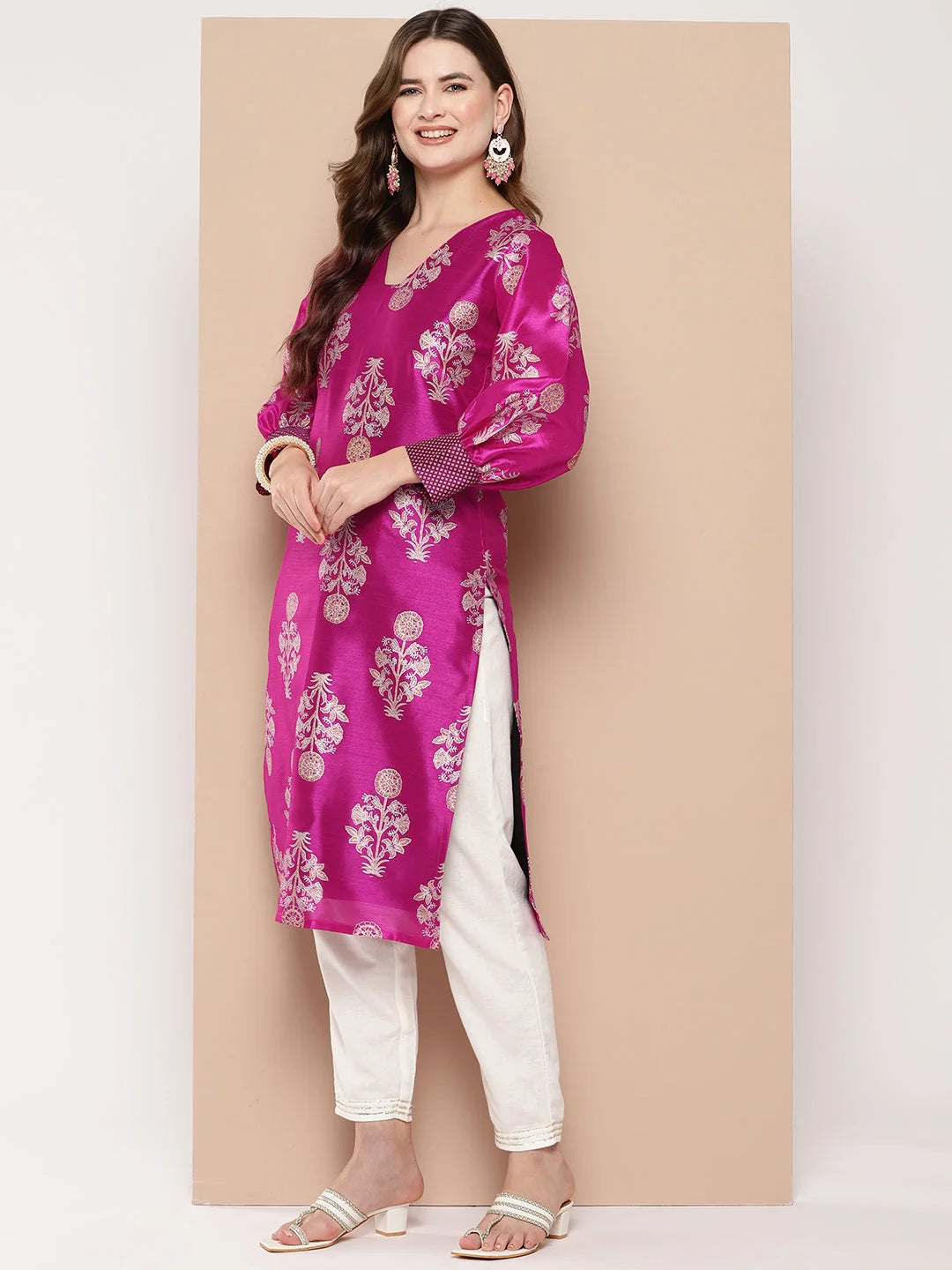 Pink & Gold Print Kurta | Women's Indian Kurtis | Stylish