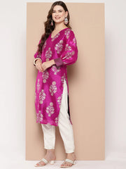 Pink & Gold Toned Block Print Kurta-AHKUPSGP-1101-ICH
