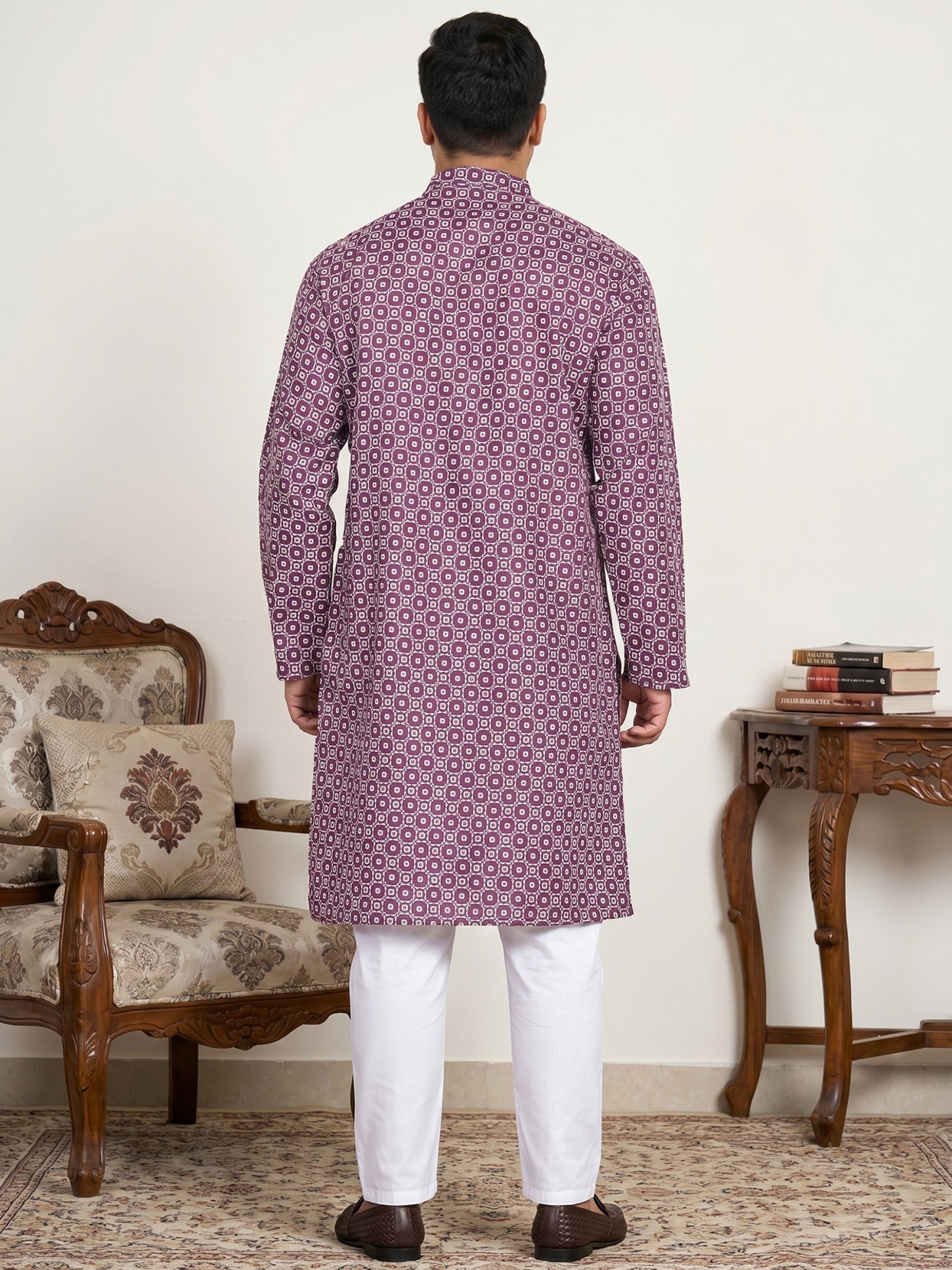 DesiQlo Men Printed Kurta Pyjama Set - Purple - JOKP_P_5198Purple_3XL