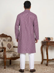 Men's Geometric Printed Kurta Set ( JOKP P 5198Purple  )