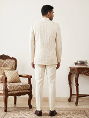 Silk Blend Sequin & Embroidered Indo-Western Set ( 50JIND 226Cream )