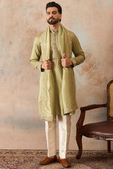 Green Zari Embroidered Silk Blend Kurta with Trousers & Dupatta MKPD1046