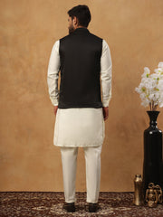 Embroidered Nehru Jacket Set with Solid Kurta Pyjama (65KPWC 592W 4150 Black )