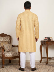 Men's Cotton Striped Kurta Pyjama Set ( JOKP P 5207Beige  )