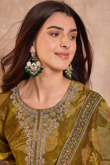 Green Silk Blend Floral Printed Straight Kurta Trouser With Dupatta PKSKD3209