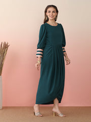 Puff Sleeves Maxi Ethnic Dress-AHEDCRPL-246-ICH