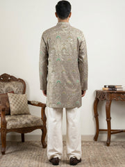 Silk Blend Foil Print Kurta & Korean Pants Set ( 65KP PJ11W 5587Grey )