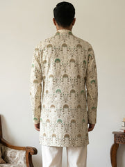 Silk Blend Foil Print Kurta ( 65KO 5587Cream )