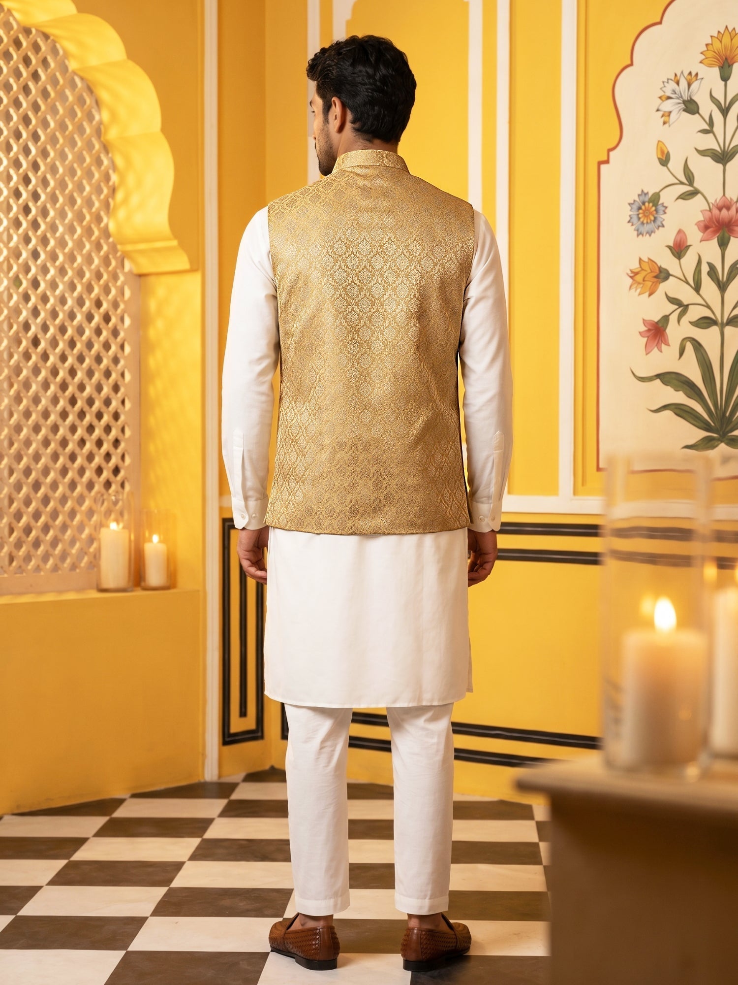 DesiQlo Men Woven Design Nehru Jacket and Kurta Pyjama  - JOKPWC_636W_