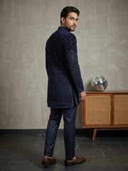 Men’s Navy Blue Embroidered Indo-Western Set ( 50JIND 130Navy S )