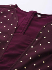 Burgundy Polka Dots Printed Jumpsuit With Waist Tie-Ups-AHJSNTFP-51