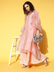 Pink & Gold Printed Gotta Patti Organza Kaftan Kurta-AHKFORGL-6063
