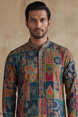 Viscose Rayon Multi Abstract Printed Calf Length Straight Kurta MKU1984
