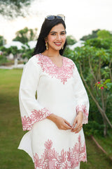 White Silk Blend Embroidered Straight Coord Sets HVCORD1135