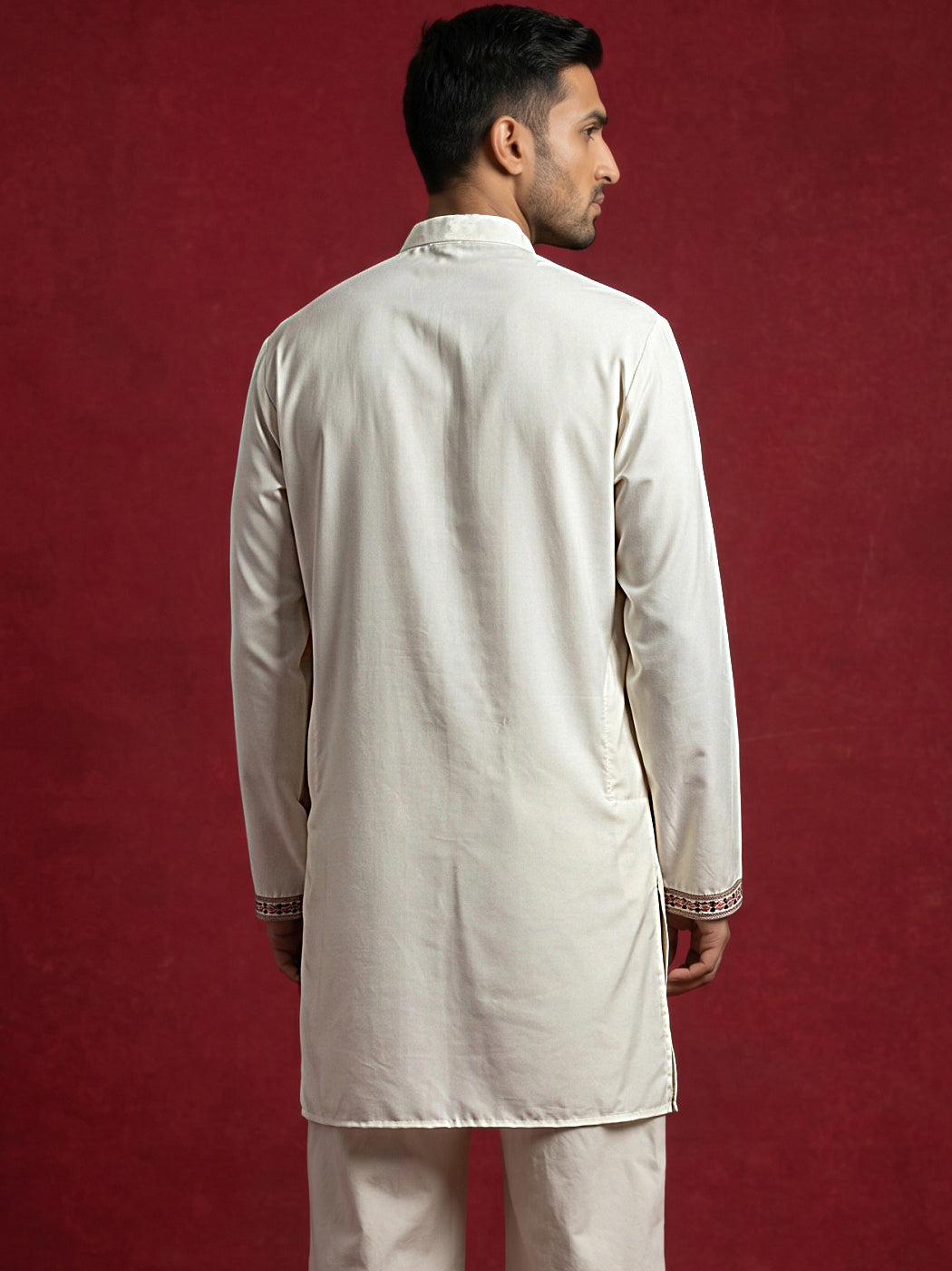 DesiQlo Men Embroidered Kurta Only - White - 65KO_5596White_S