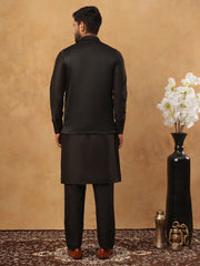 Embroidered Nehru Jacket Set with Solid Kurta Pyjama (65KPWC 592B 4150 Black )