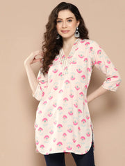 Off White Floral Printed Tunic-AHTUCRDP-8138-ICH