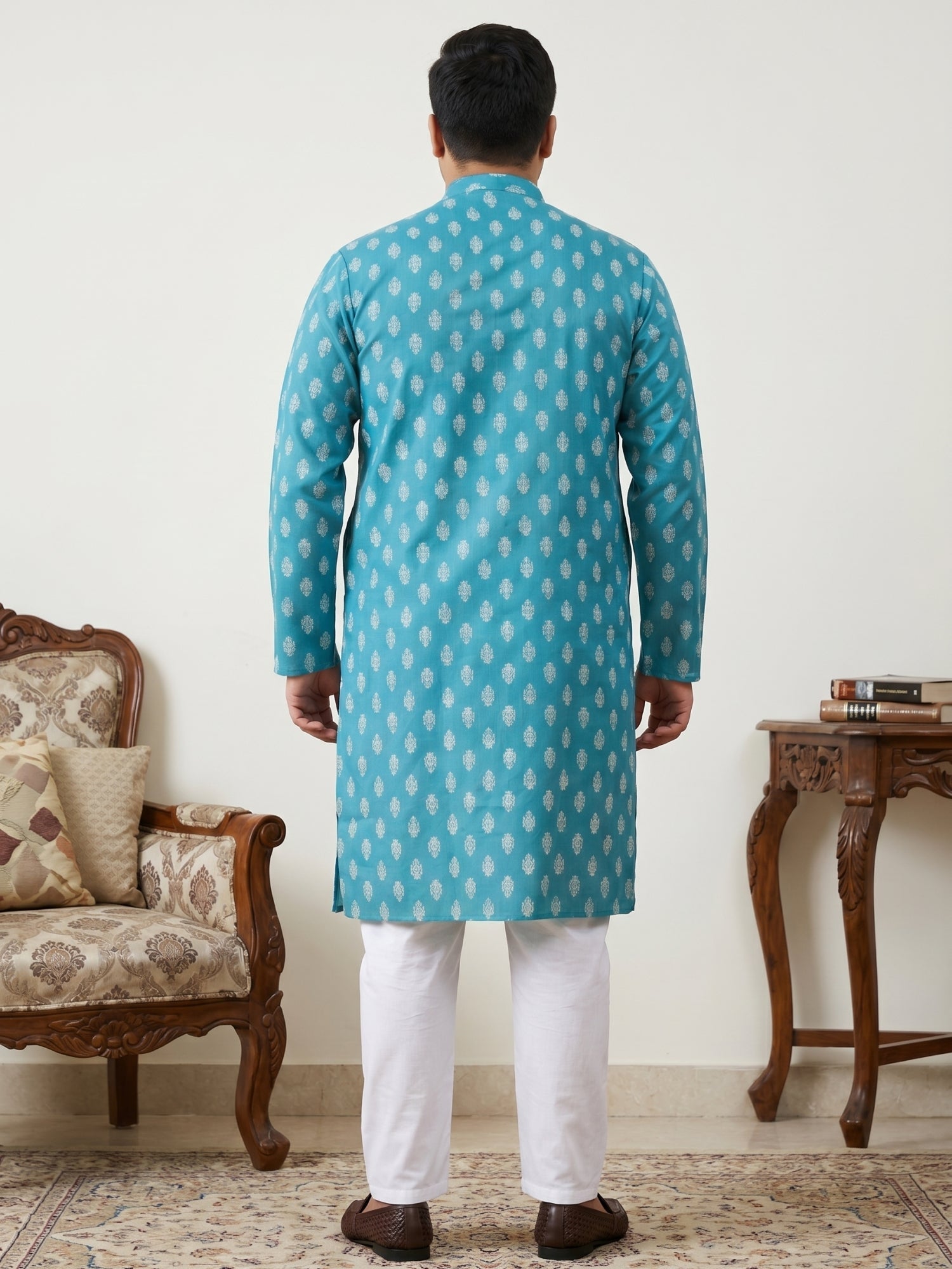 DesiQlo Men Printed Kurta Pyjama Set - Green - JOKP_650Teal_3XL