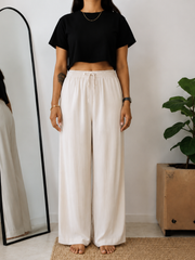 Women’s Off White Wide Leg Palazzo Pants (PTCREAMSIMBA)