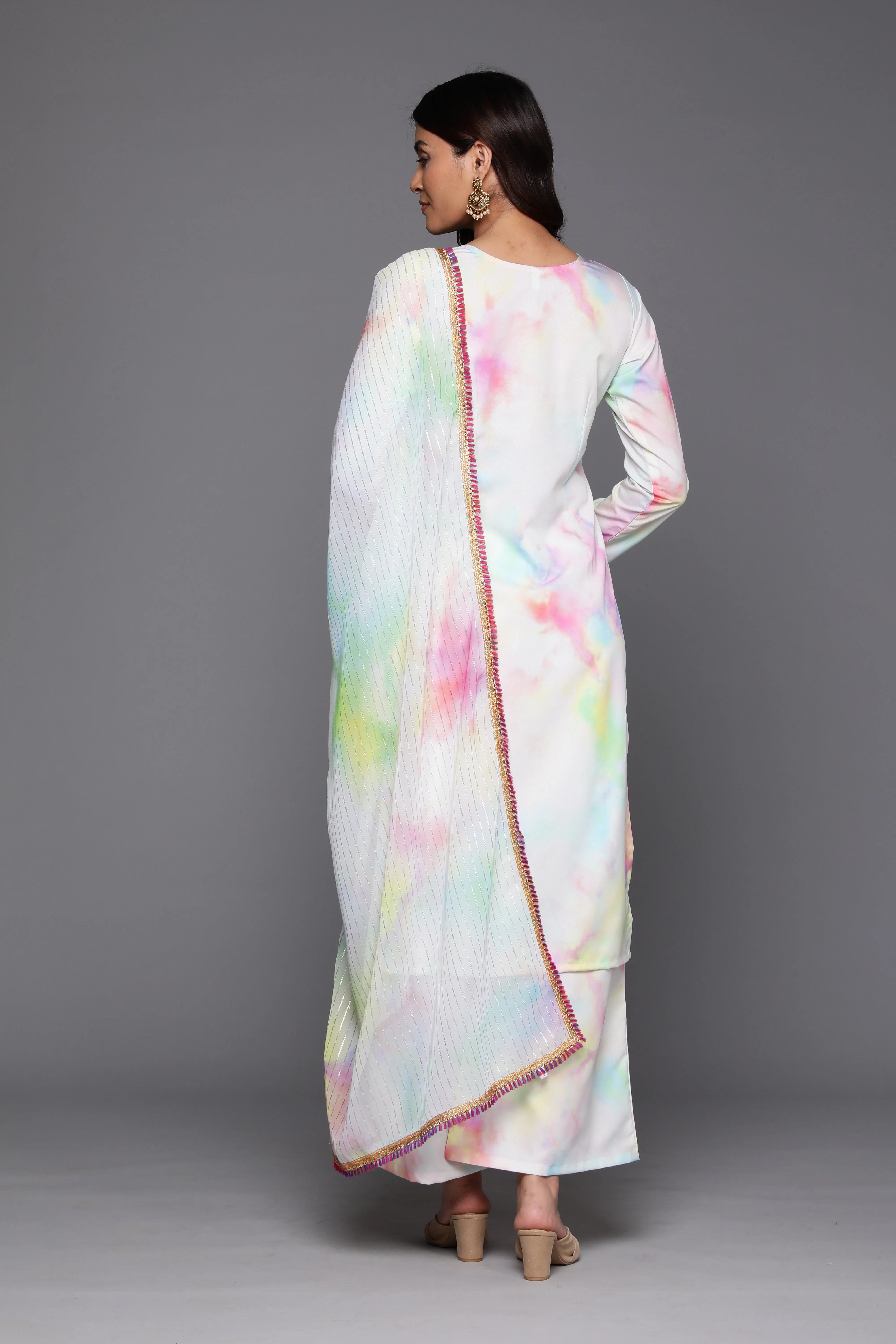 Tie Dye Kurta Palazzo Set with Dupatta and Gotta Patti Work