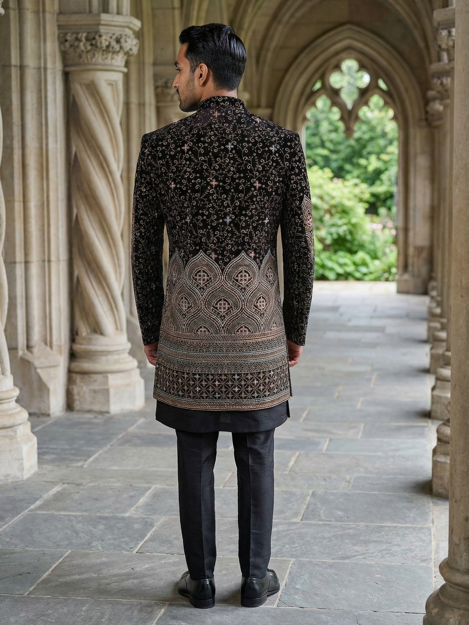 DesiQlo Men Embroidered Indo Western Set - Black - 50JIND_130Black_S