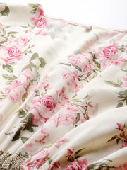 Off White Plus Size Floral Printed Kaftan Kurta-AP-AHKFCRDP-6062