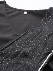 Grey Abstract Print Layered Ethnic Dress-AHEDCFGL-119