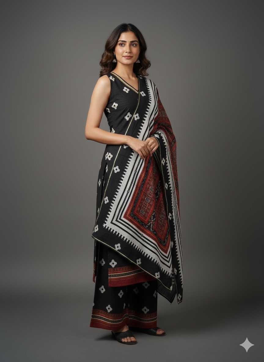 A Plus By Black Printed Kurta Set-AP-AHKUPZDU-COMBO-1161-DS