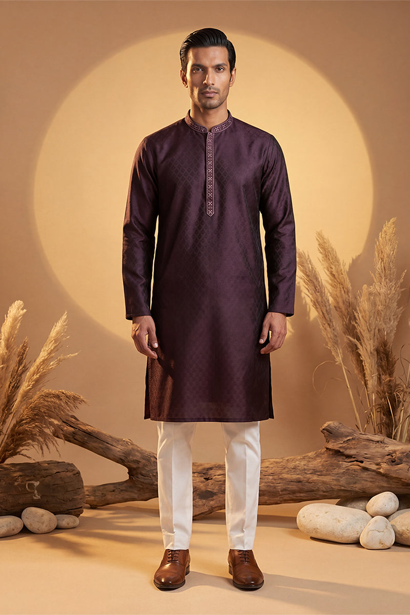 Purple Silk Blend Woven Design Straight Kurta MKU1835