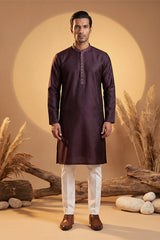 Purple Silk Blend Woven Design Straight Kurta MKU1835