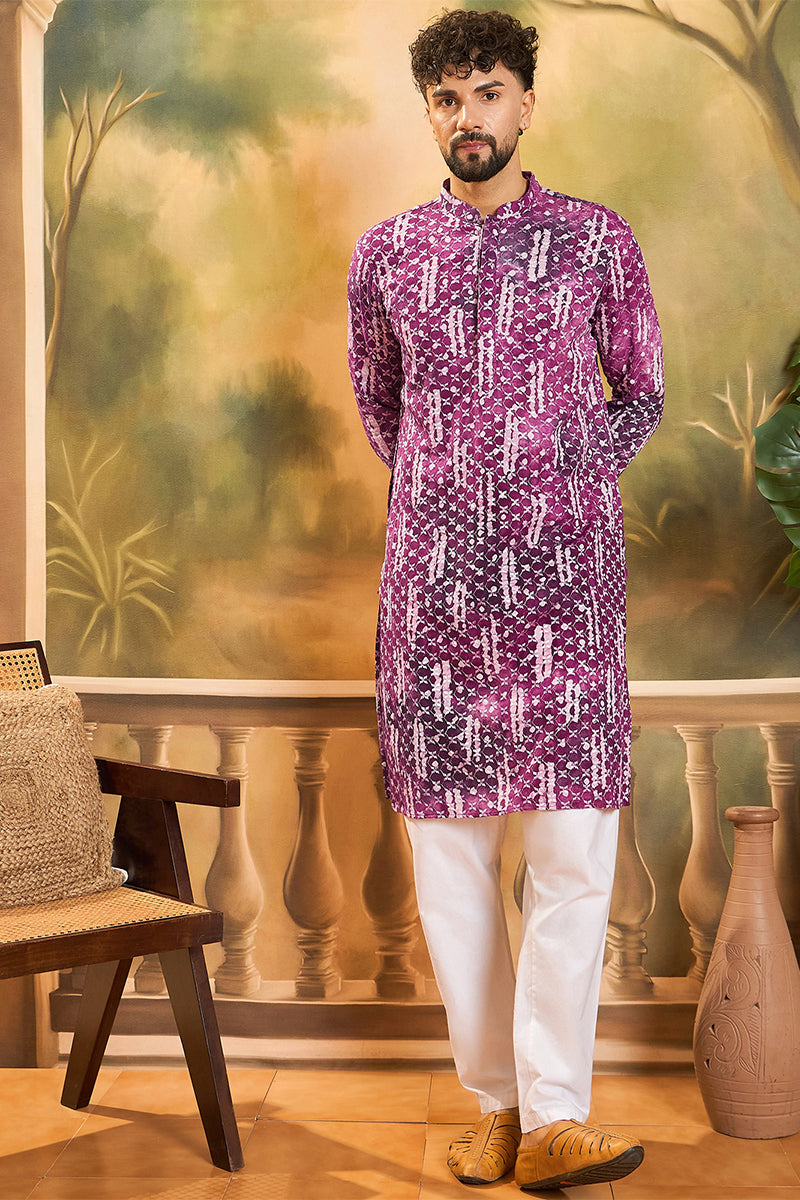 Purple Viscose Rayon Shibori Embroidered Straight Kurta MKU1478